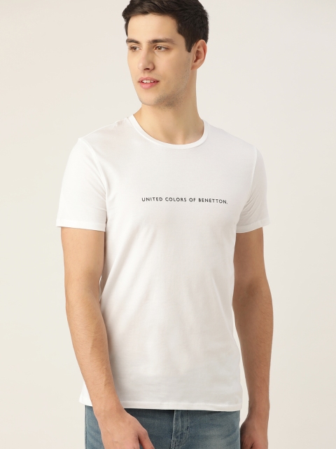 

United Colors of Benetton Men White Printed Detail Round Neck T-shirt