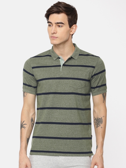 

Peter England Casuals Men Green & Navy Blue Striped Polo Collar T-shirt
