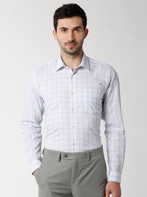 

Peter England Men Off-White & Blue Regular Fit Checked Formal Shirt