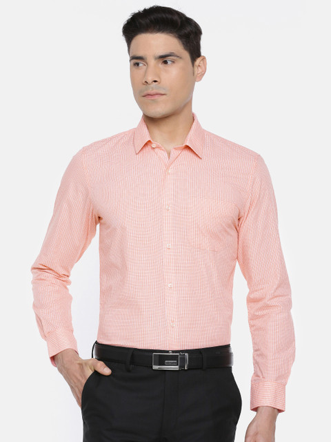 

Peter England Men Peach-Coloured Slim Fit Checked Formal Shirt
