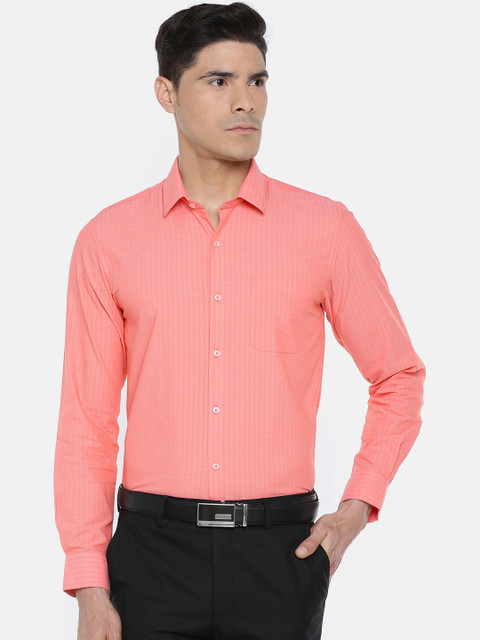 

Peter England Men Coral Pink Slim Fit Self Design Formal Shirt