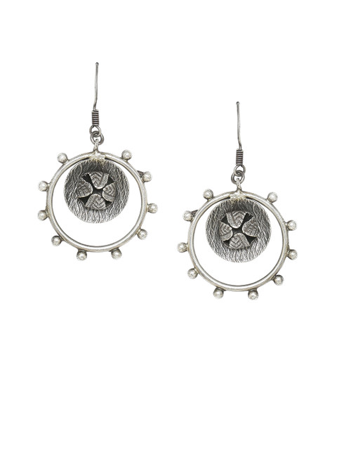 

Voylla Oxidised Silver-Plated Circular Drop Earrings