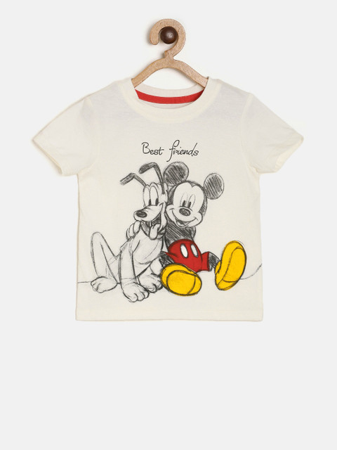 

MINI KLUB Kids Off-White Disney Printed Round Neck Pure Cotton T-shirt