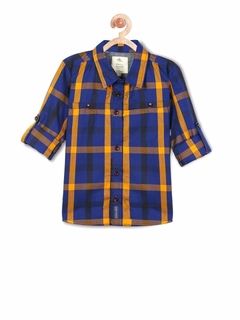 

Cherry Crumble Boys Blue & Yellow Regular Fit Checked Casual Shirt