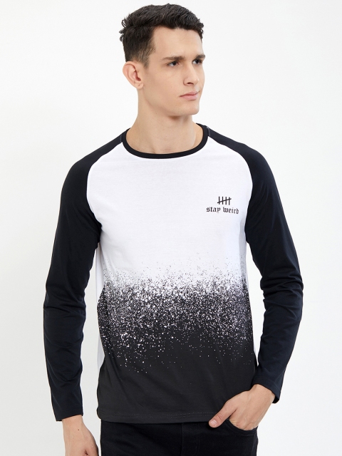 

Maniac Men White Colourblocked Round Neck Pure Cotton T-shirt