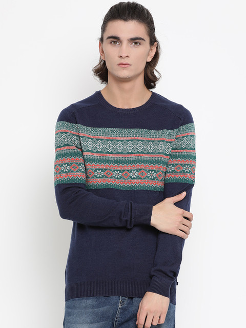 

United Colors of Benetton Men Navy Blue Self Design Sweater