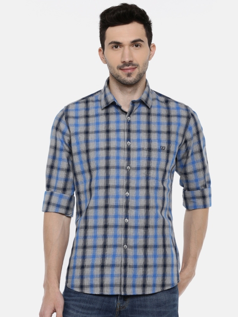 

Van Heusen Men Blue & Grey Slim Fit Checked Casual Shirt