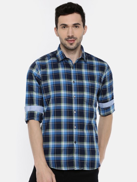 

Van Heusen Men Black & Blue Slim Fit Checked Casual Shirt