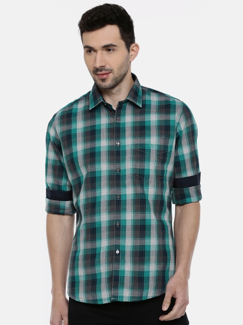 

Van Heusen Sport Men Green & Navy Blue Slim Fit Checked Casual Shirt