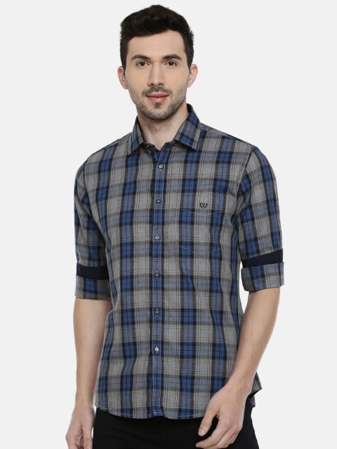 

Van Heusen Sport Men Grey & Blue Slim Fit Checked Casual Shirt