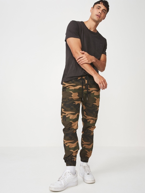 

COTTON ON Men Olive Green & Beige Slim Fit Printed Joggers