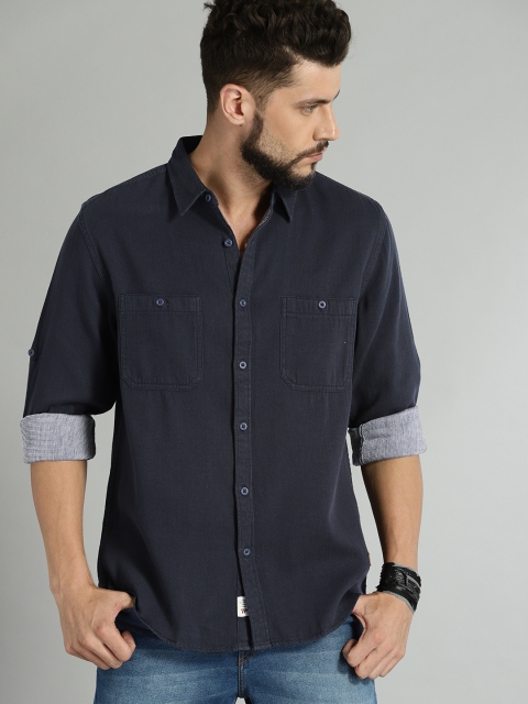 

Roadster Men Navy Blue Solid Structured Casual Shirt