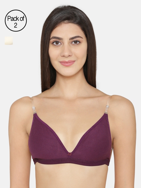 

ABELINO Pack of 2 Solid Minimizer Bras 5135PURPLEOFFWHITE, Off white