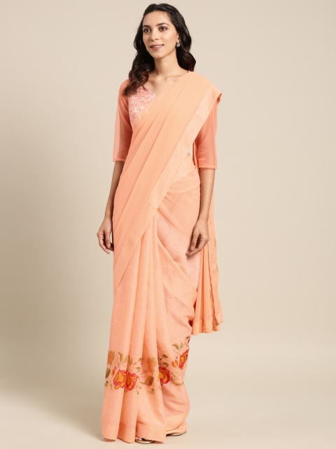 

Aarrah Women Peach-Coloured Printed Pure Georgette Saree