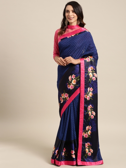 

Aarrah Women Navy Blue & Pink Satin Printed Saree