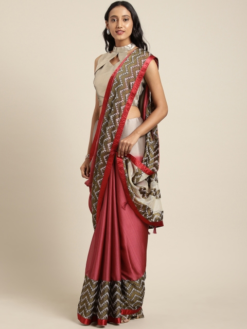 

Aarrah Women Maroon Pure Chiffon Printed Saree
