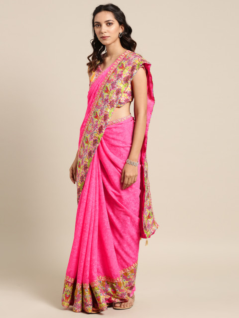 

Aarrah Women Pink Printed Pure Chiffon Saree