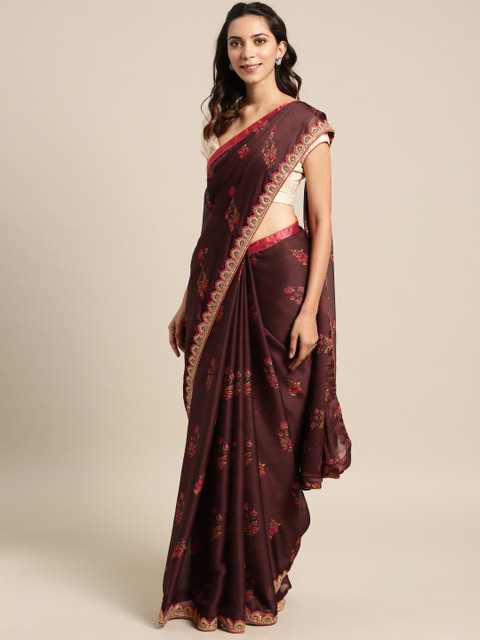 

Aarrah Women Brown Printed Pure Chiffon Saree