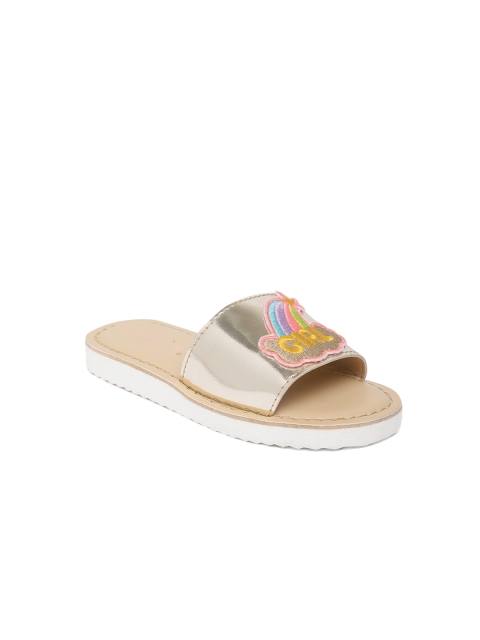 

Aria Nica Girls Gold-Toned Leather Open Toe Flats