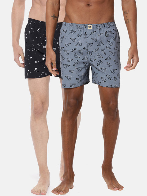 

Urban Dog Mens Pack of 2 Printed Boxers UDBX105_UDBX107, Black