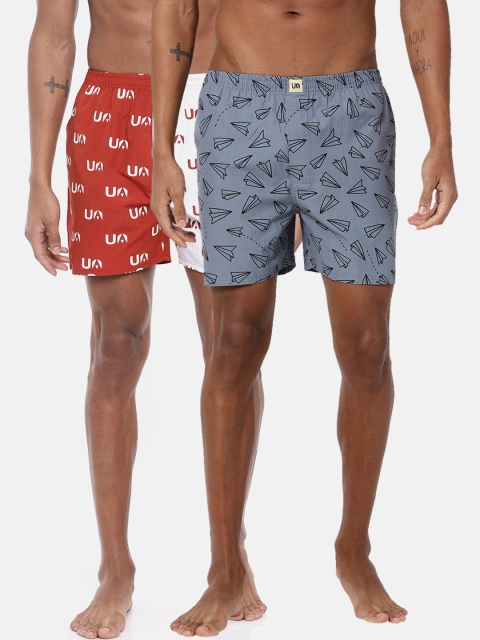 

Urban Dog Mens Pack of 2 Printed Boxers UDBX107_UDBX111, Grey