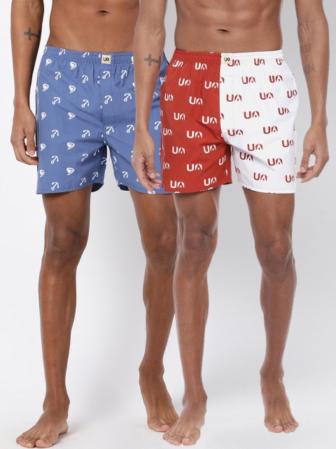 

Urban Dog Mens Pack of 2 Printed Boxers UDBX99_UDBX111, Blue