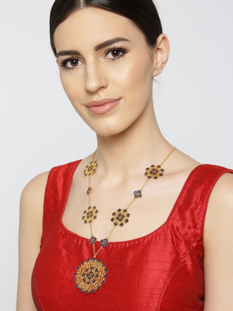 

Zariin Navy & Red 22K Gold-Plated Enamelled Filigree Necklace