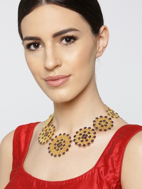 

Zariin Navy & Red 22K Gold-Plated Enamelled Filigree Necklace