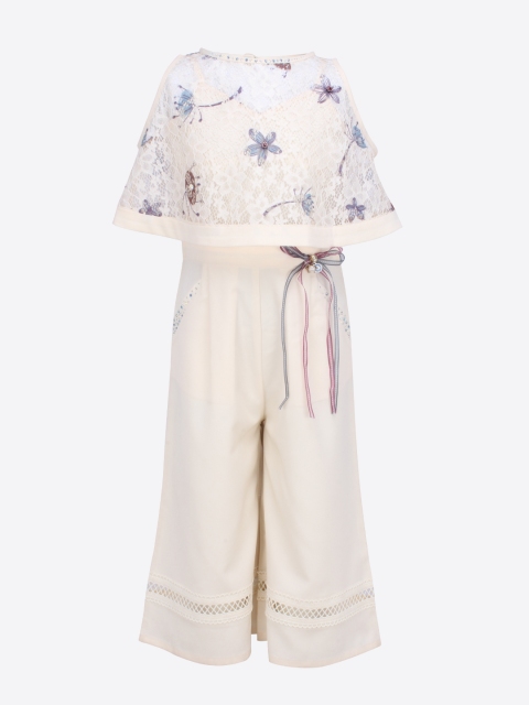 

CUTECUMBER Girls Beige & Grey Solid Culotte Jumpsuit