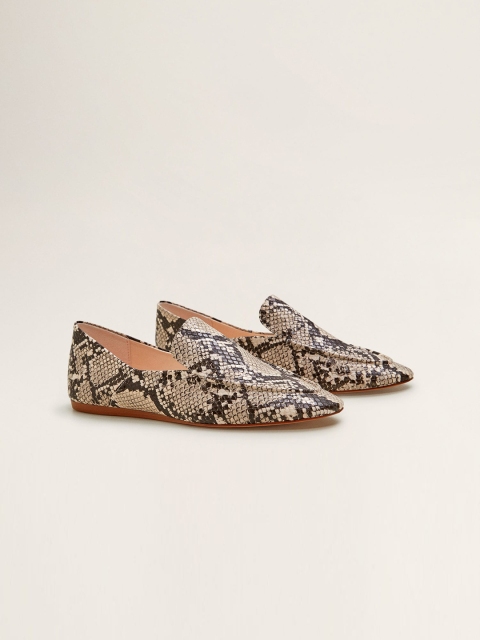 

MANGO Women Beige & Black Snakeskin Textured Slip-Ons