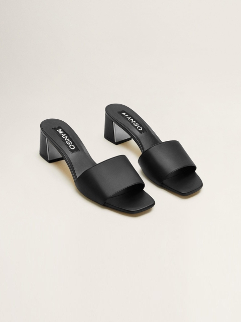 

MANGO Women Black Solid Leather Block Heels