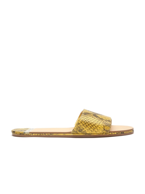 

MANGO Women Mustard Yellow & Black Snakeskin-Textured Open Toe Flats