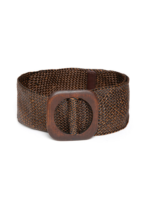 

MANGO Women Black & Coffee Brown Woven Design Belt