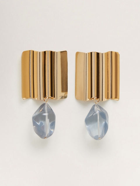 

MANGO Gold-Toned & Grey Beaded Geometric Drop Earrings