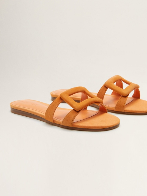 

MANGO Women Mustard Yellow Solid Suede Cut-Out Flats
