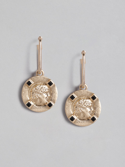 

MANGO Gold-Toned & Black Circular Drop Earrings
