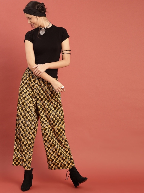 

Taavi Women Black & Yellow Block Print Legacy Sustainable Palazzos with Pleats