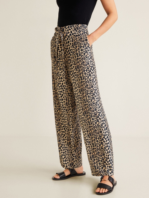 

MANGO Women Beige & Black Animal Print Parallel Trousers