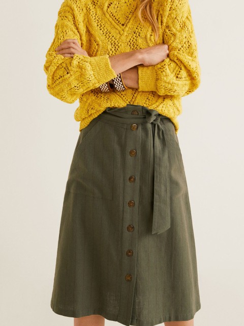 

MANGO Women Olive Green Striped A-line Skirt
