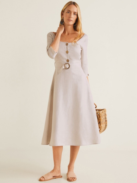 

MANGO Women Beige Solid A-Line Dress