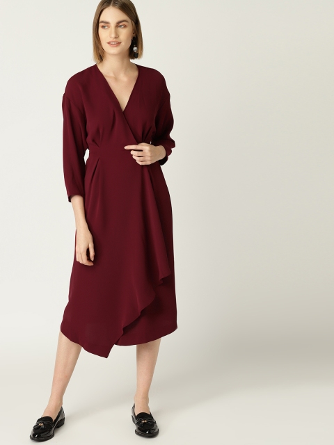 

MANGO Women Solid Burgundy Wrap Dress