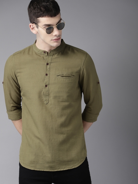 

Moda Rapido Men Olive Green Slim Fit Solid Casual Shirt
