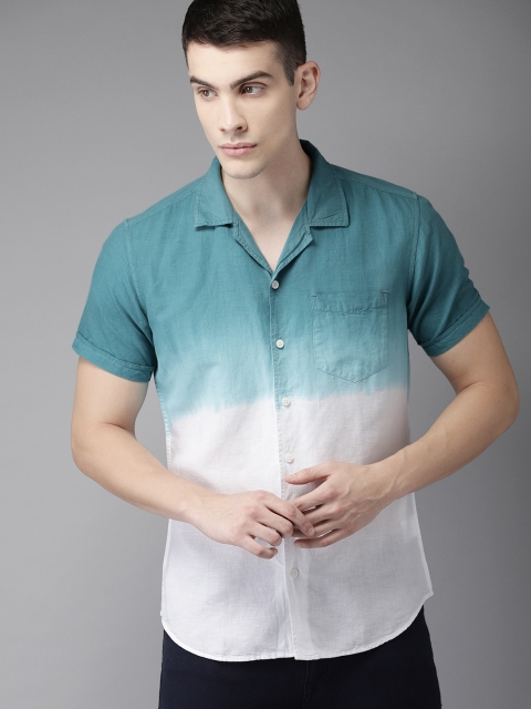 

Moda Rapido Men Teal & White Slim Fit Dyed Casual Shirt