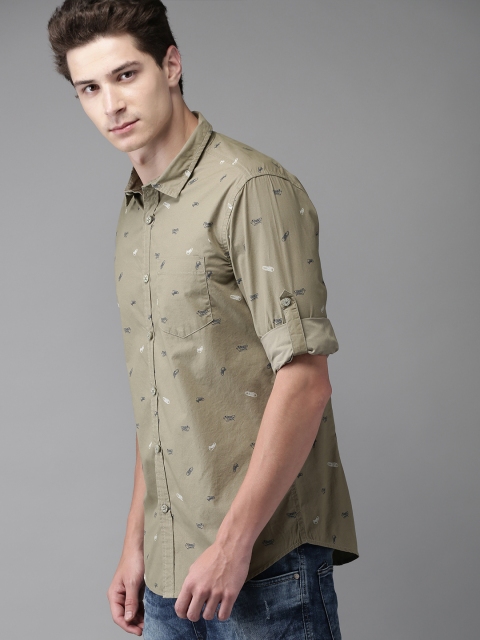 

Moda Rapido Men Olive Green Slim Fit Printed Casual Shirt