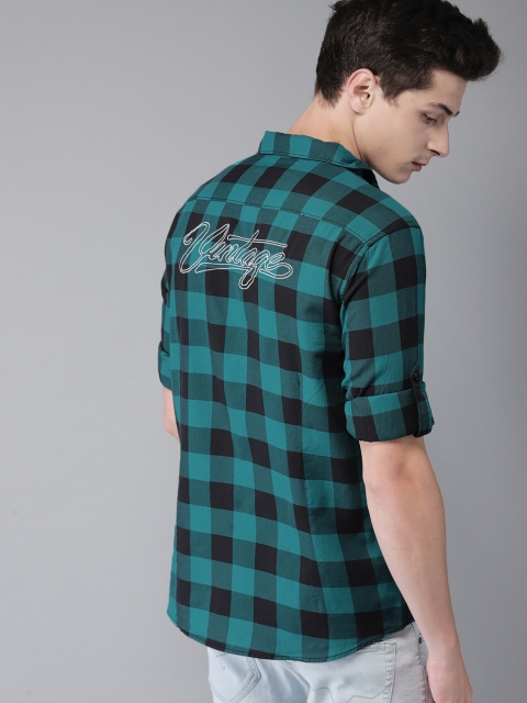 

Moda Rapido Men Sea Green & Black Slim Fit Checked Casual Shirt