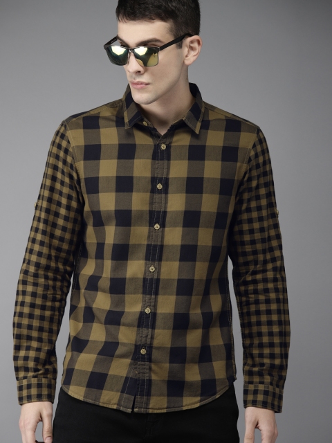 

Moda Rapido Men Olive Green & Black Slim Fit Checked Casual Shirt
