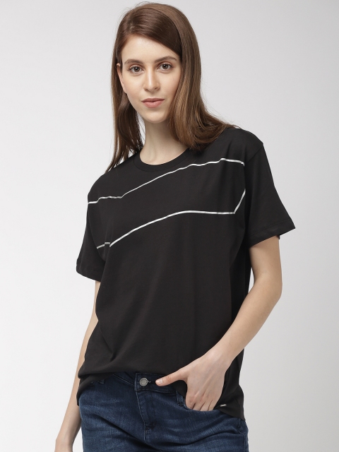 

GAS Women Black Solid Round Neck Boxy T-shirt