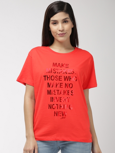 

GAS Women Red Printed Round Neck T-shirt