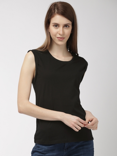 

GAS Women Black Solid Round Neck Sleeveless T-shirt