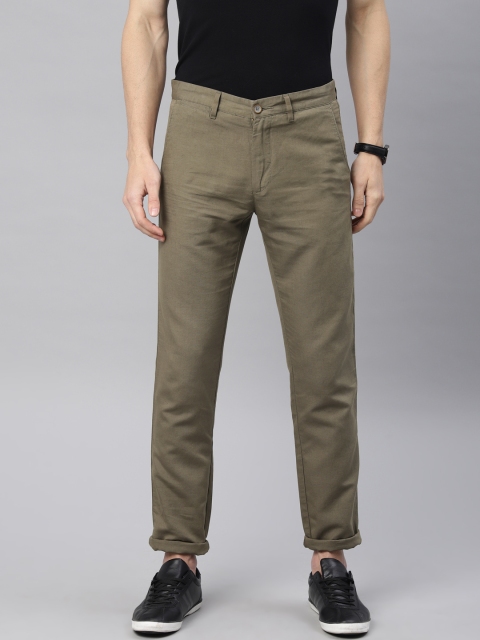 

Peter England Casuals Men Green Super Slim Fit Solid Regular Trousers